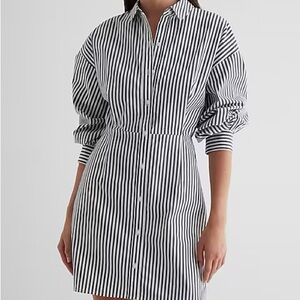 Express Black and White Striped Long Sleeve Dress